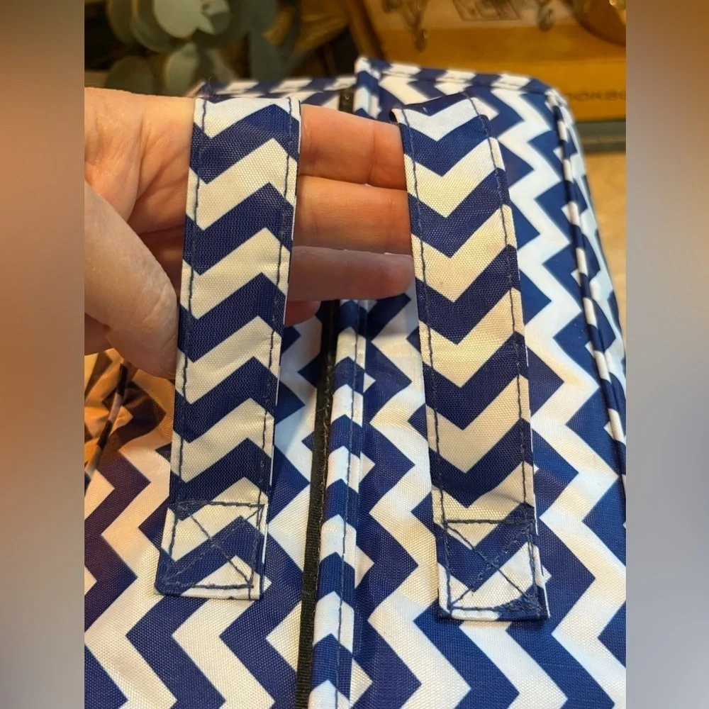 Chevron Pattern Cosmetic Bag with removable pouches.